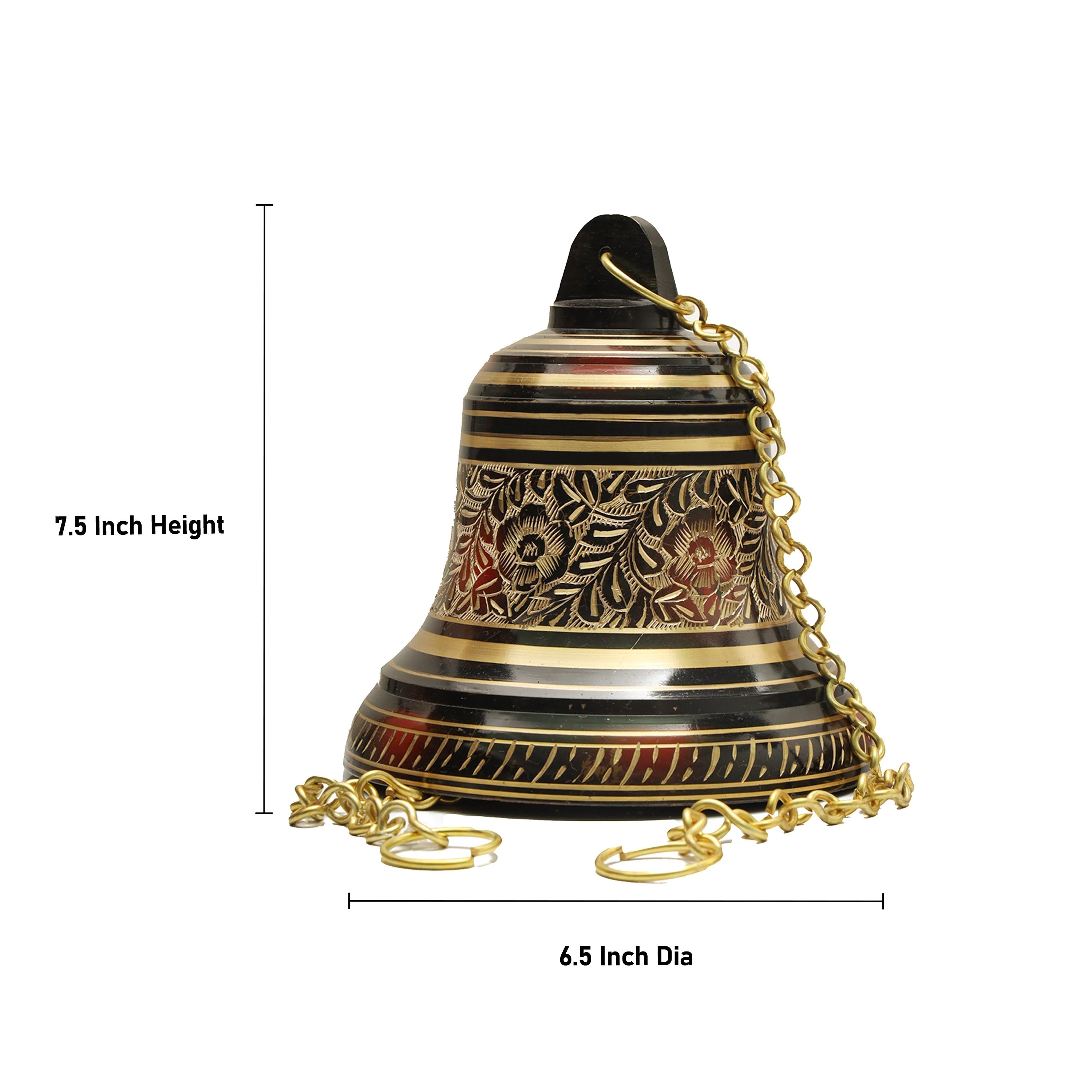 Brass Hanging Bell With Chain - 7.5 Inches | Pooja Bell/ Hanging Bell for Temple - Image 4