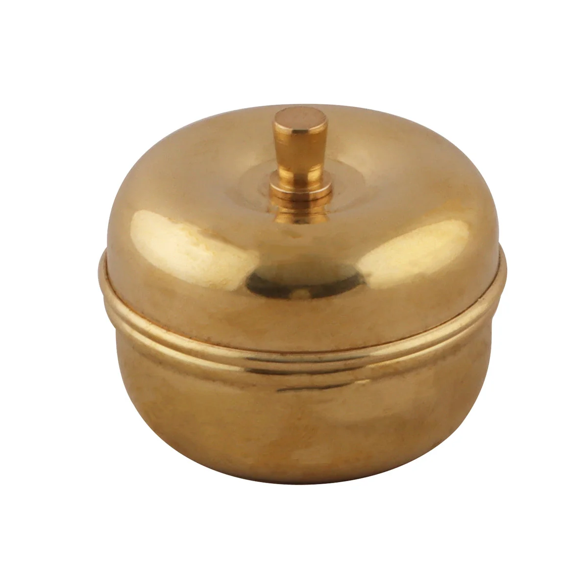 Brass Kumkum Box With Lid - 1.25 x 1.5 Inches | Apple Shape Kumkum Holder/ Sindoor Container for Pooja - Image 2