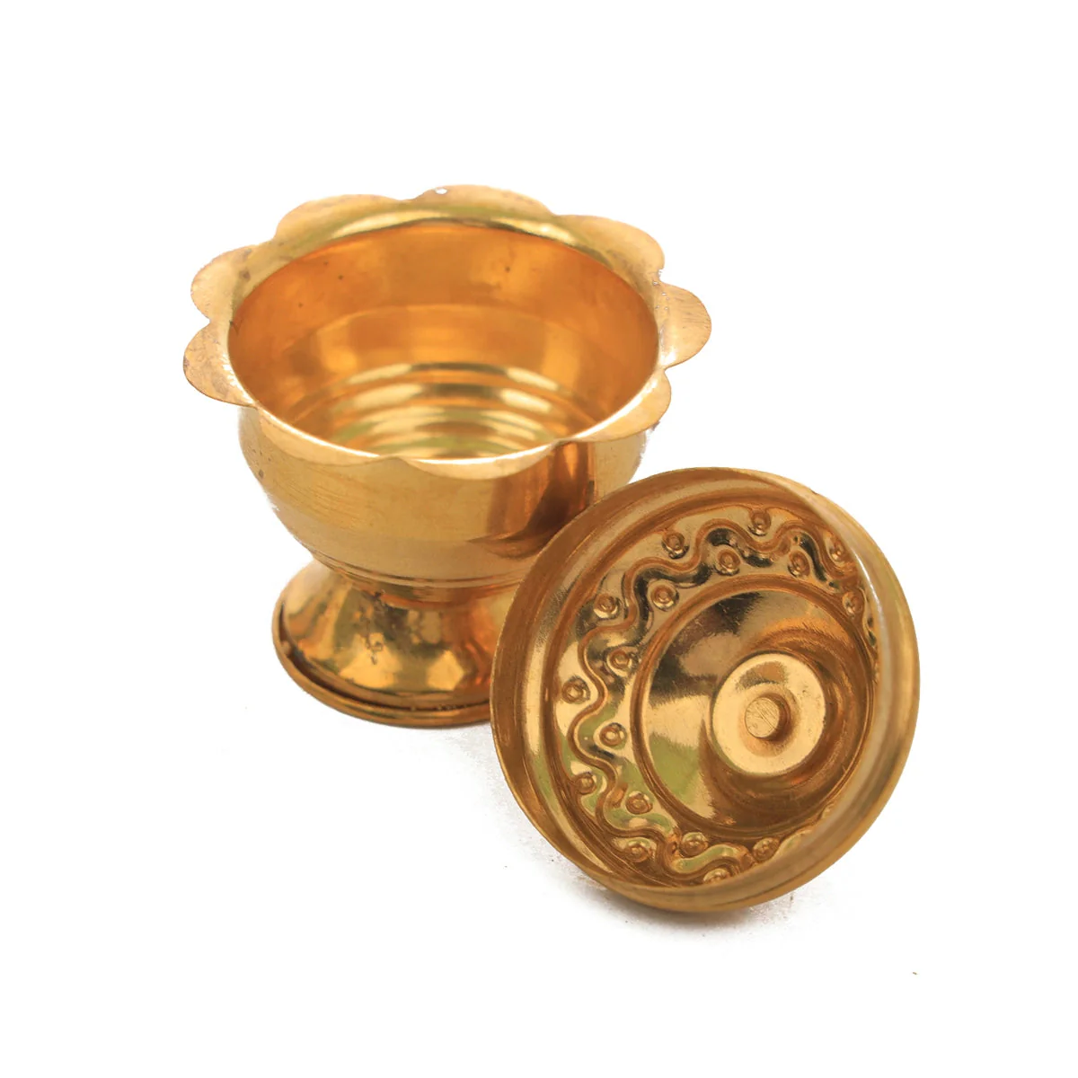 Brass Kumkum Pot - 2.5 X 2 Inches | Poonam Design Sindoor Pot/ Kumkum Bharani For Storing Kumkum And Haldi - Image 2