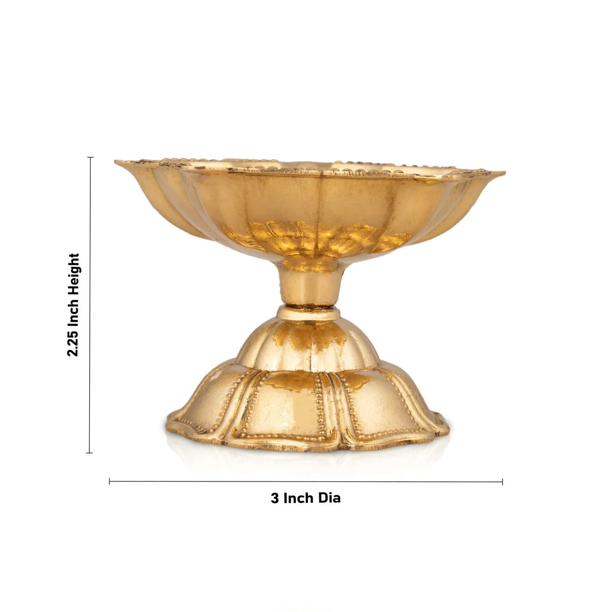 Brass Lamp With Base - 2.25 X 3 Inches | Star Design Deepam/ Five Face Vilakku/ Brass Diya For Temple & Pooja - Image 3