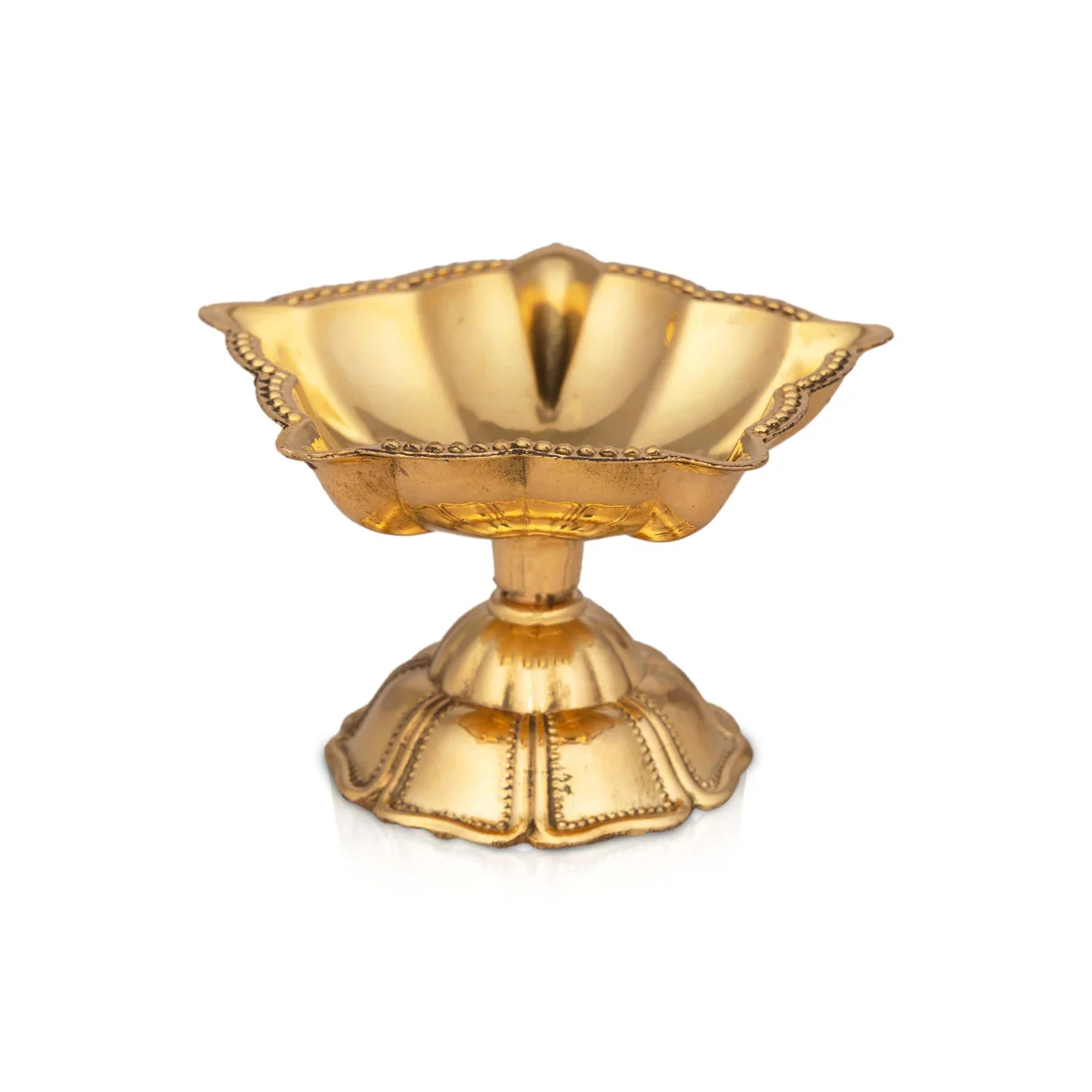 Brass Lamp With Base - 2.25 X 3 Inches | Star Design Deepam/ Five Face Vilakku/ Brass Diya For Temple & Pooja - Image 4
