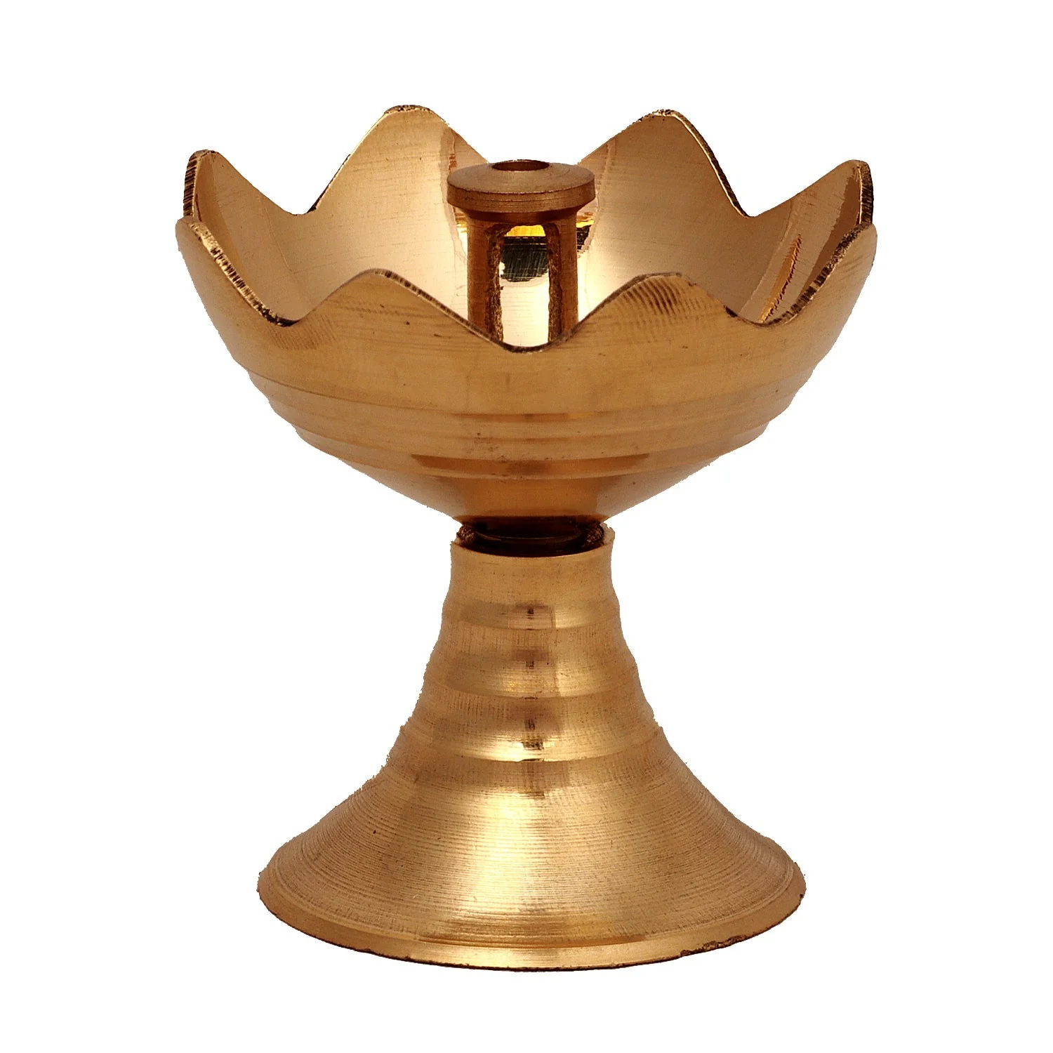 Brass Lamp With Base - 2 x 2 Inches | Brass Vilakku/ Gulab Jyoti Diya/ Lotus Design Brass Deepam for Pooja - Image 2