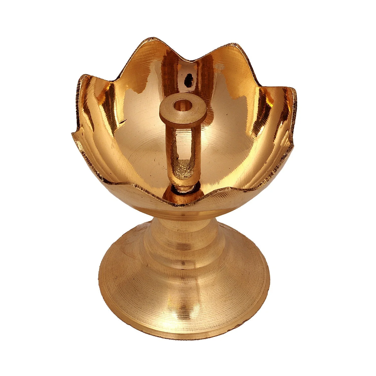 Brass Lamp With Base - 2 x 2 Inches | Brass Vilakku/ Gulab Jyoti Diya/ Lotus Design Brass Deepam for Pooja - Image 3