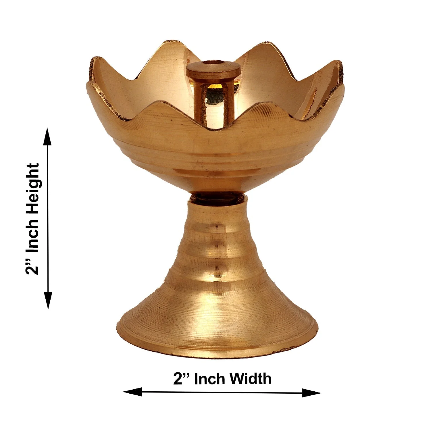 Brass Lamp With Base - 2 x 2 Inches | Brass Vilakku/ Gulab Jyoti Diya/ Lotus Design Brass Deepam for Pooja - Image 4