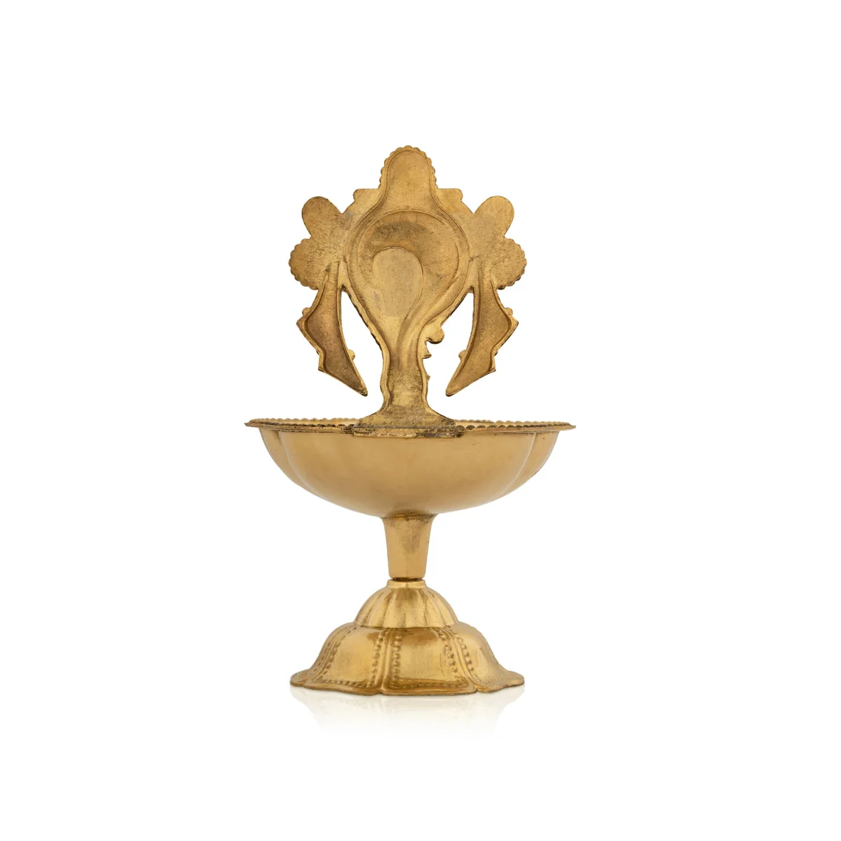 Brass Lamp With Base - 4.5 X 3 Inches | Shankh Design Brass Deepam/ Vilakku/ Diya For Pooja