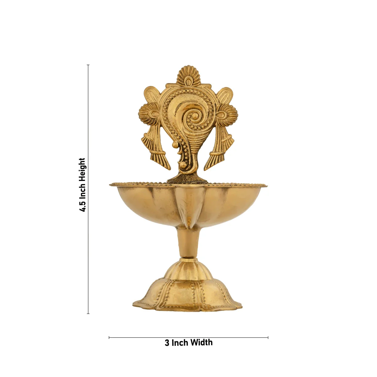 Brass Lamp With Base - 4.5 X 3 Inches | Shankh Design Brass Deepam/ Vilakku/ Diya For Pooja - Image 4