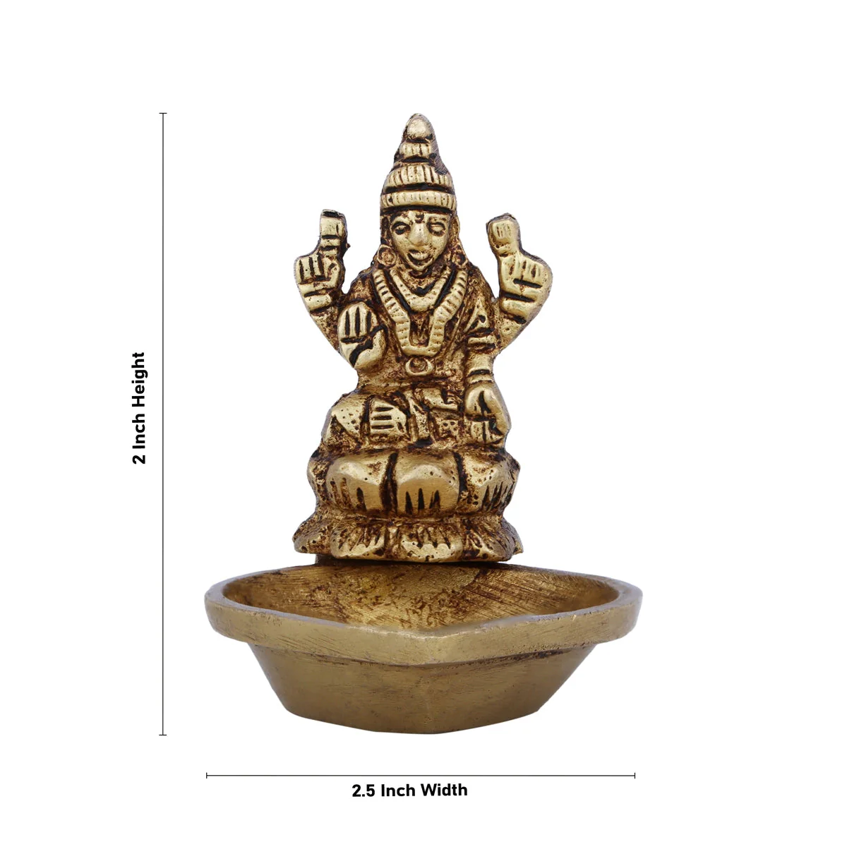 Brass Lamp With Lakshmi Murti- 2 X 2.5 Inches | Vilakku/ Brass Deepam/ Antique Polish Diya For Wealth Blessings - Image 2