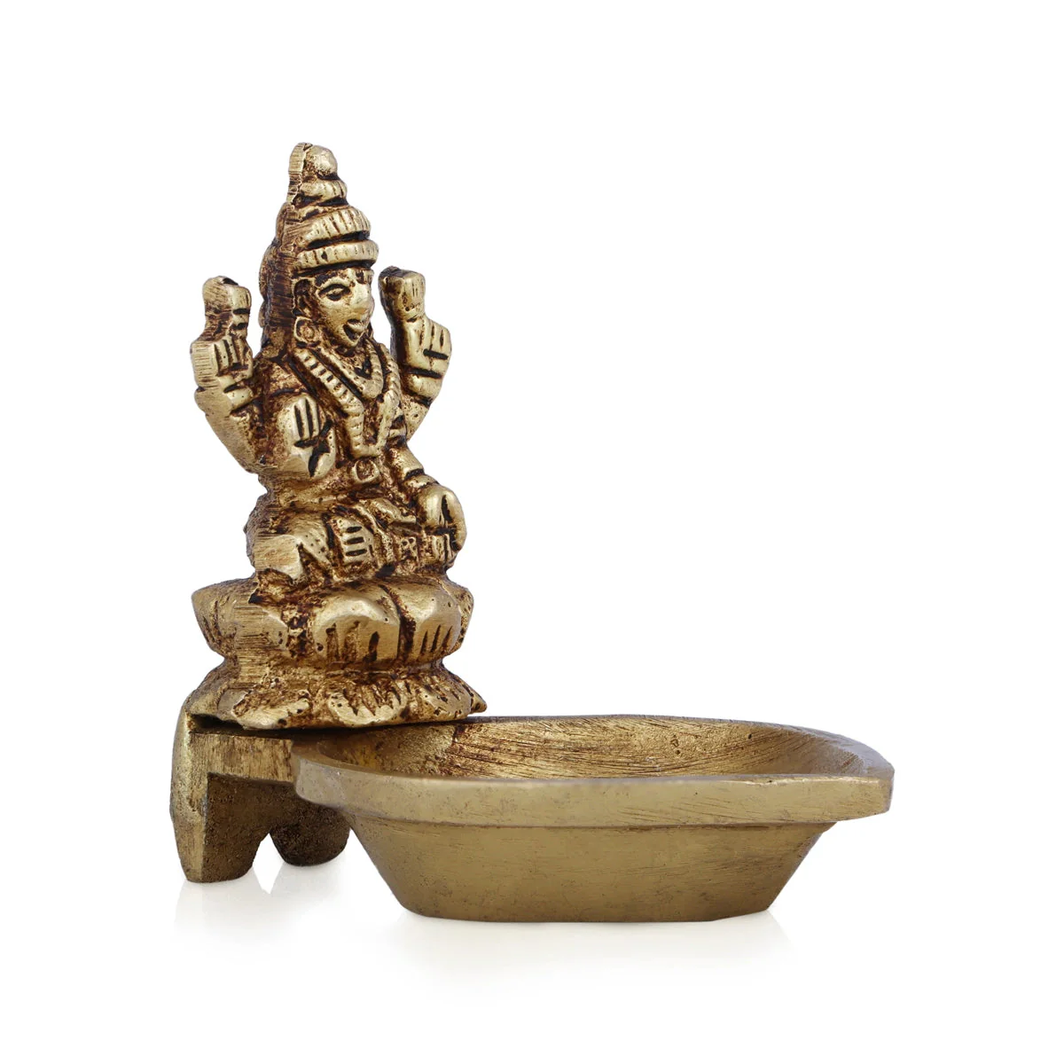Brass Lamp With Lakshmi Murti- 2 X 2.5 Inches | Vilakku/ Brass Deepam/ Antique Polish Diya For Wealth Blessings - Image 3