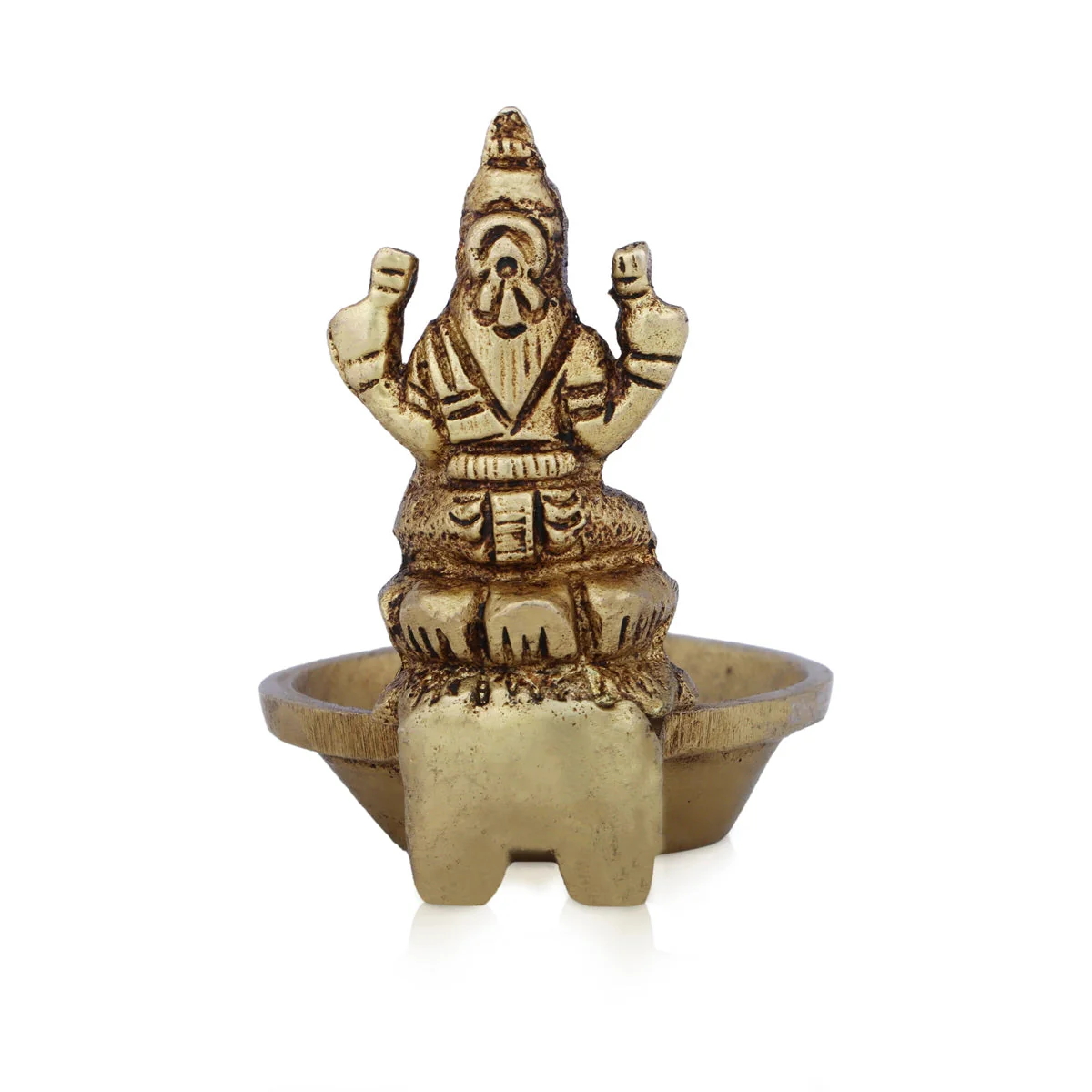 Brass Lamp With Lakshmi Murti- 2 X 2.5 Inches | Vilakku/ Brass Deepam/ Antique Polish Diya For Wealth Blessings - Image 4