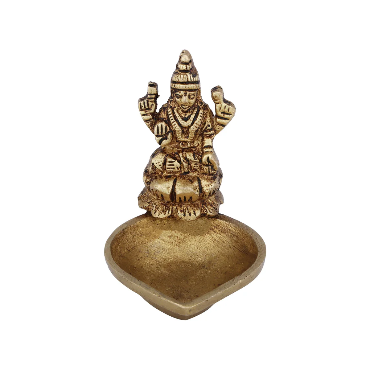 Brass Lamp With Lakshmi Murti- 2 X 2.5 Inches | Vilakku/ Brass Deepam/ Antique Polish Diya For Wealth Blessings - Image 5
