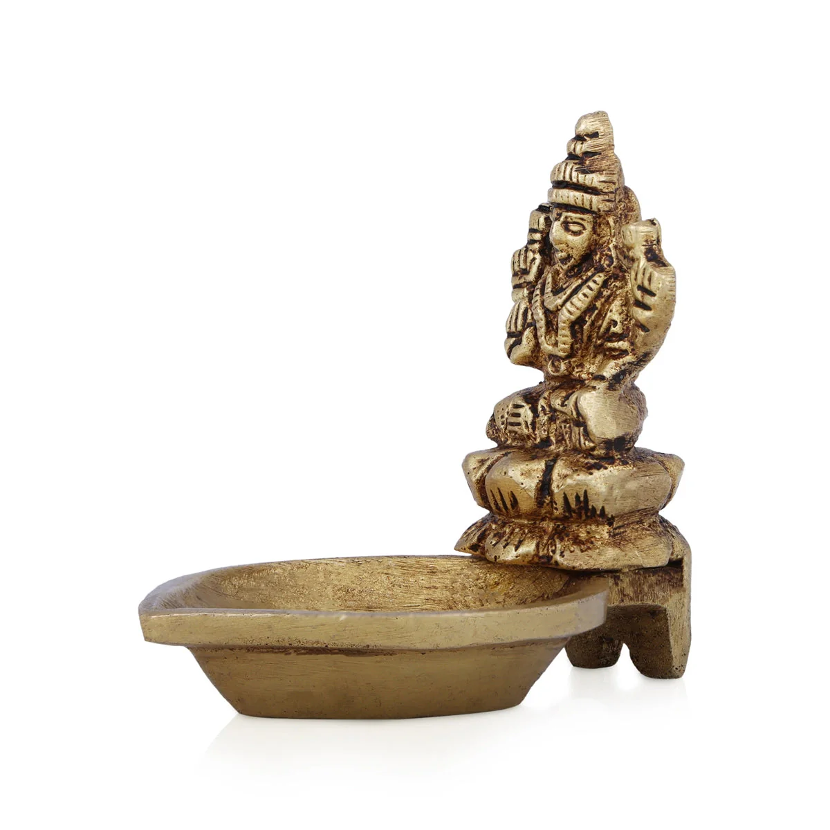 Brass Lamp With Lakshmi Murti- 2 X 2.5 Inches | Vilakku/ Brass Deepam/ Antique Polish Diya For Wealth Blessings - Image 6