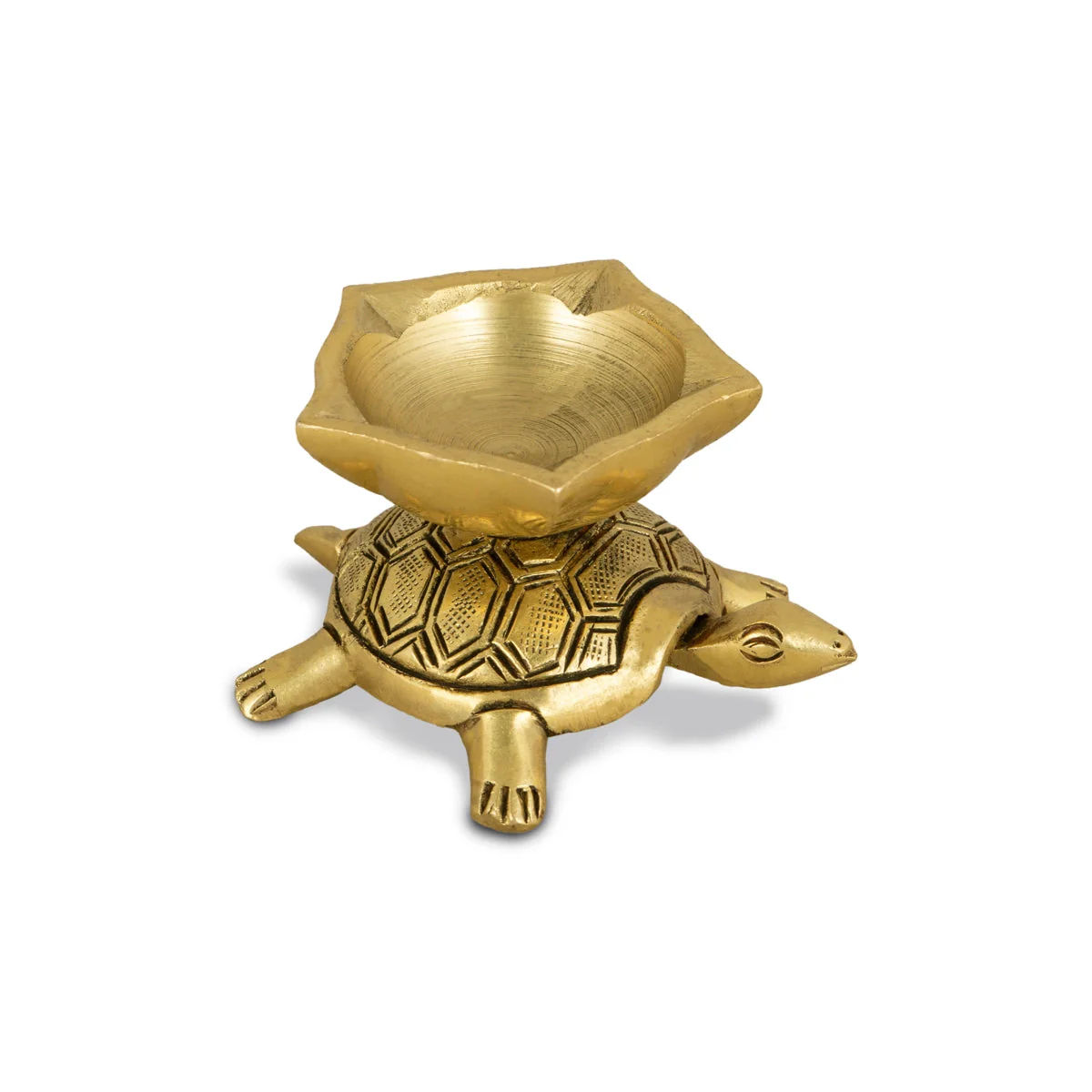Brass Lamp With Tortoise Design Base - 1.5 x 2.75 Inches | Antique Polish Vilakku/ Brass Pooja Diya for Home - Image 3