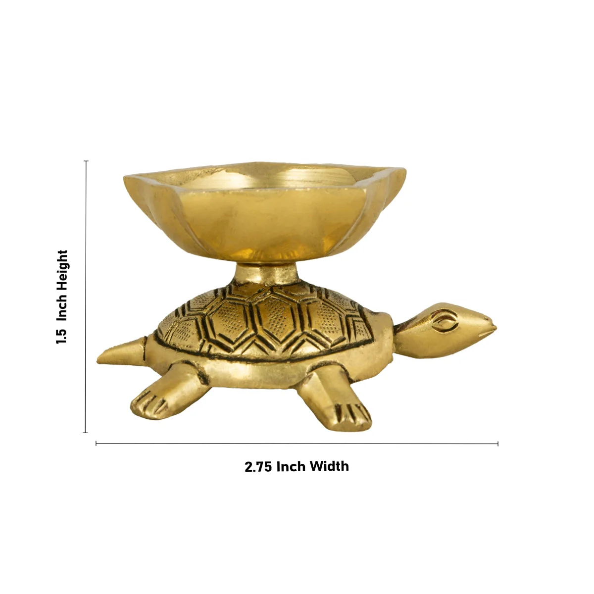 Brass Lamp With Tortoise Design Base - 1.5 x 2.75 Inches | Antique Polish Vilakku/ Brass Pooja Diya for Home - Image 5