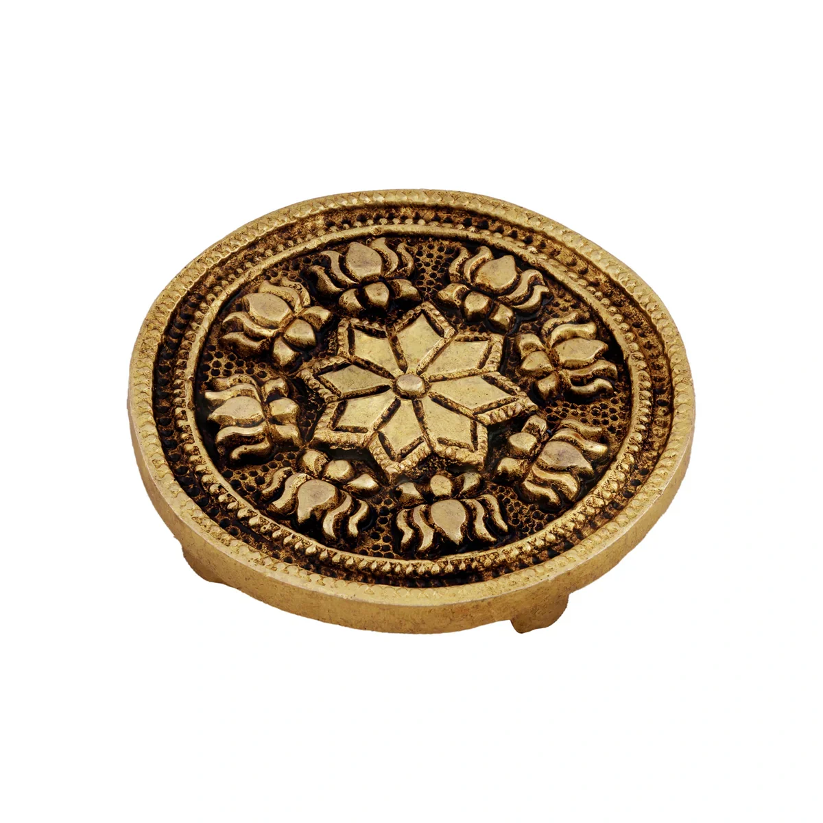 Brass Manai Palagai - 1 x 2.5 Inches | Antique Brass Chowki/ Patla for Pooja/ 275 Gms Approx - Image 2