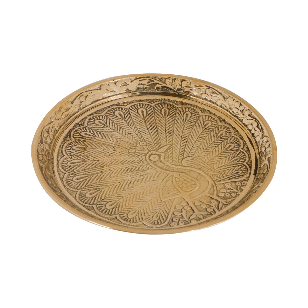 Brass Plate - 0.25 x 5 Inches | Peacock Design Pin Tray/ Pooja Asan/ Pooja Stand for Deity - Image 2