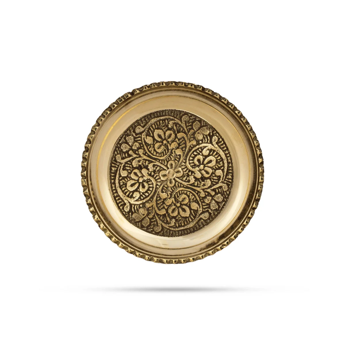 Brass Plate - 0.5 x 3 Inches | Engraved Flower Design Pooja Plate/ Thali Plate for Home - Image 3