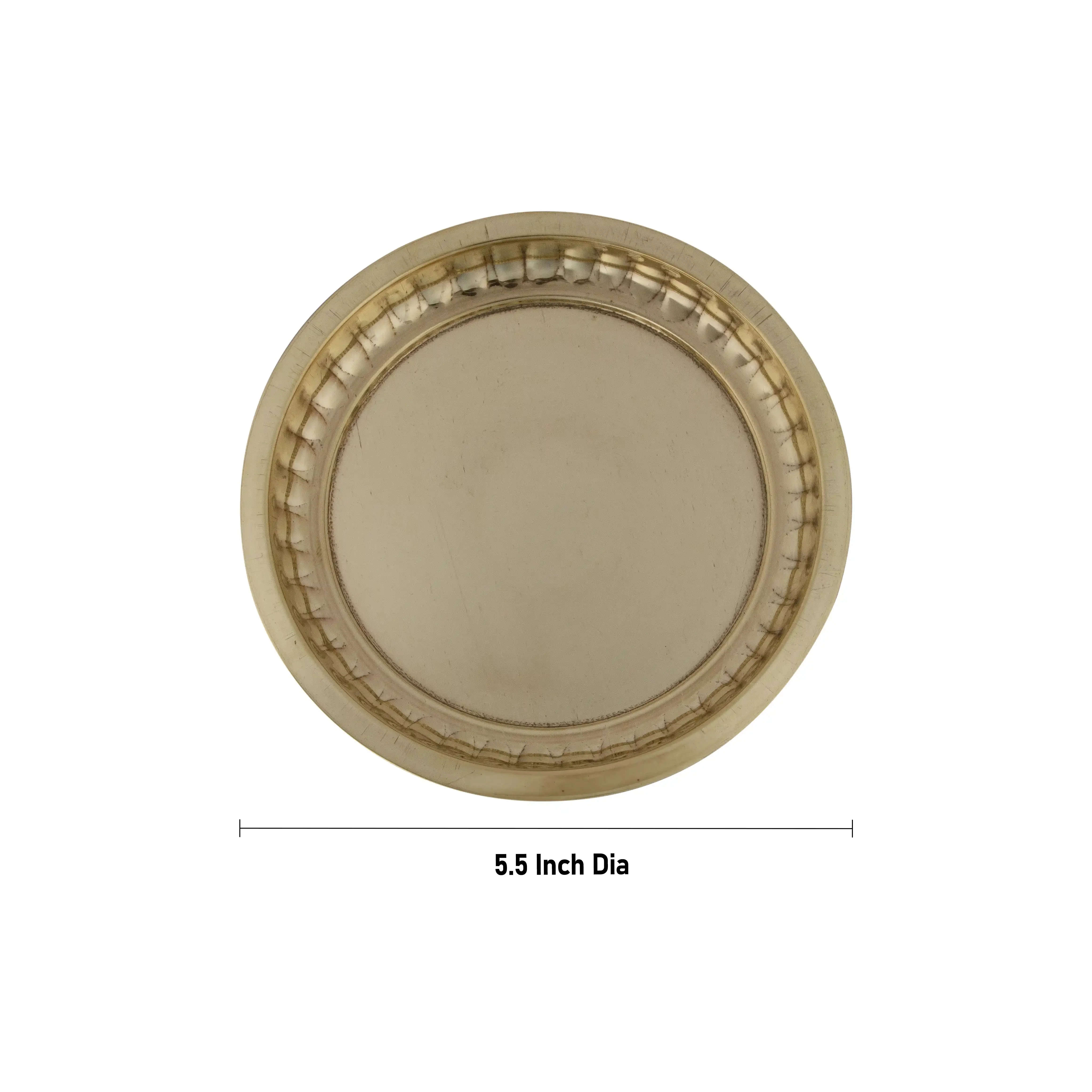 Brass Plate - 0.5 x 5.5 Inches | Small Plate/ Pooja Thali Plate/ Sargam Design Pooja Plate for Home - Image 4