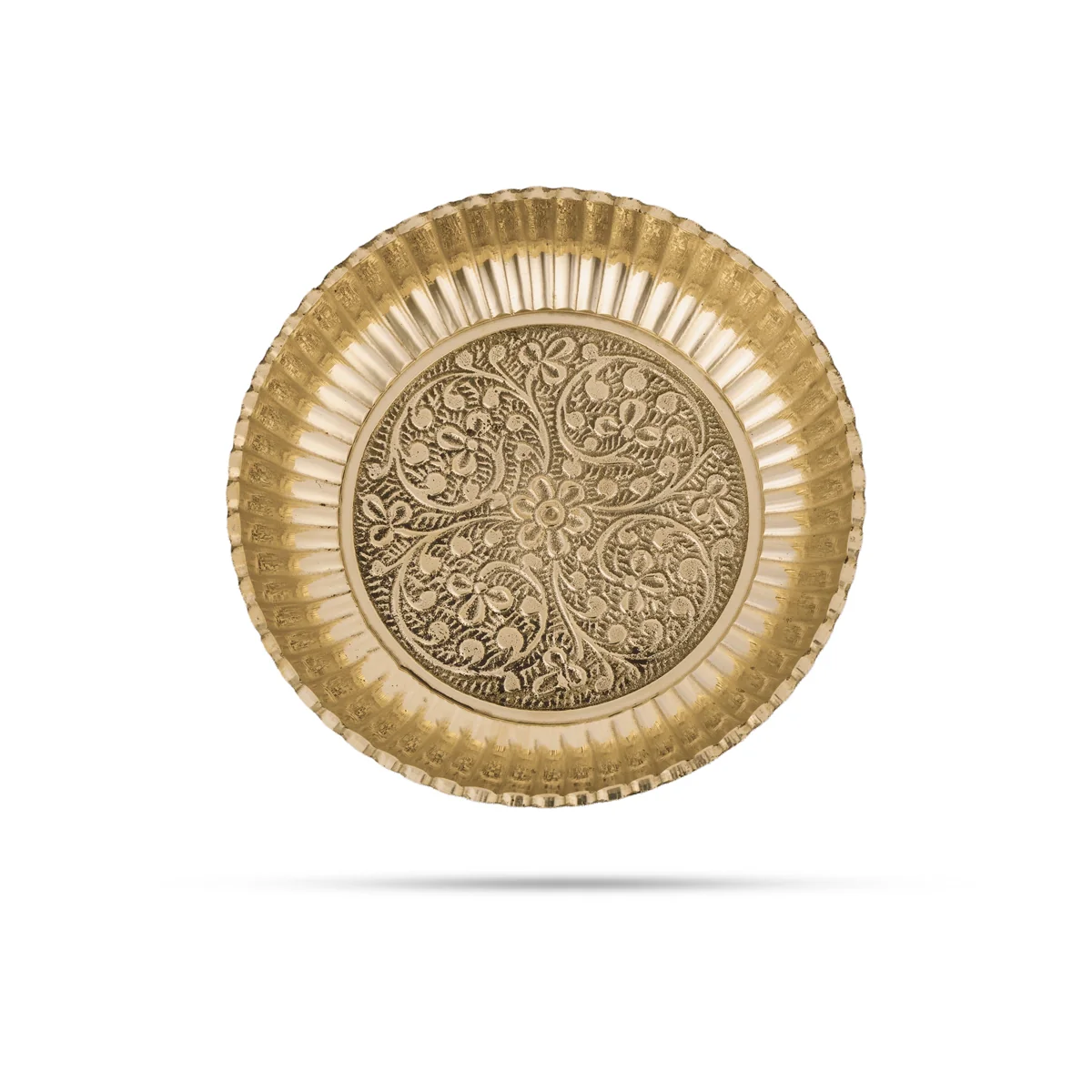 Brass Plate - 0.75 x 4.5 Inches | Engraved Flower Design Pooja Plate/ Plate Thali for Home - Image 2