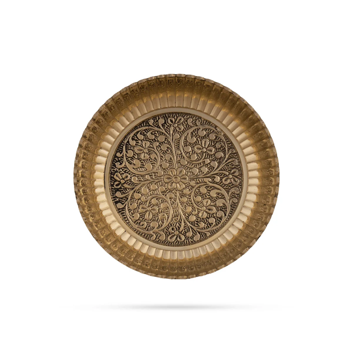 Brass Plate - 1.25 x 6 Inches | Engraved Flower Design Pooja Plate/ Thali Plate for Home - Image 3