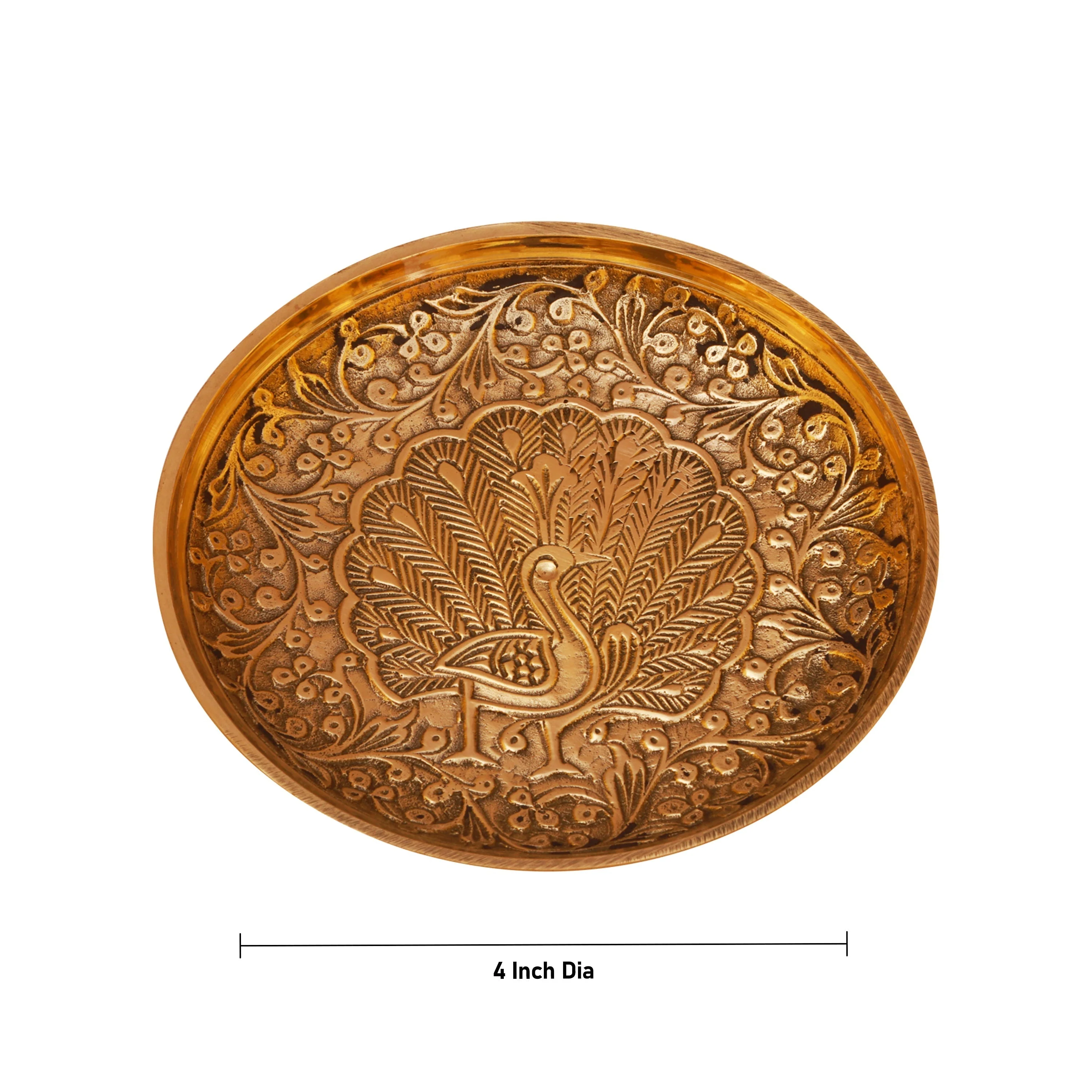 Brass Plate - 4 Inches | Pin Tray/ Pooja Stand/ Peacock Design Brass Tray for Deity - Image 3