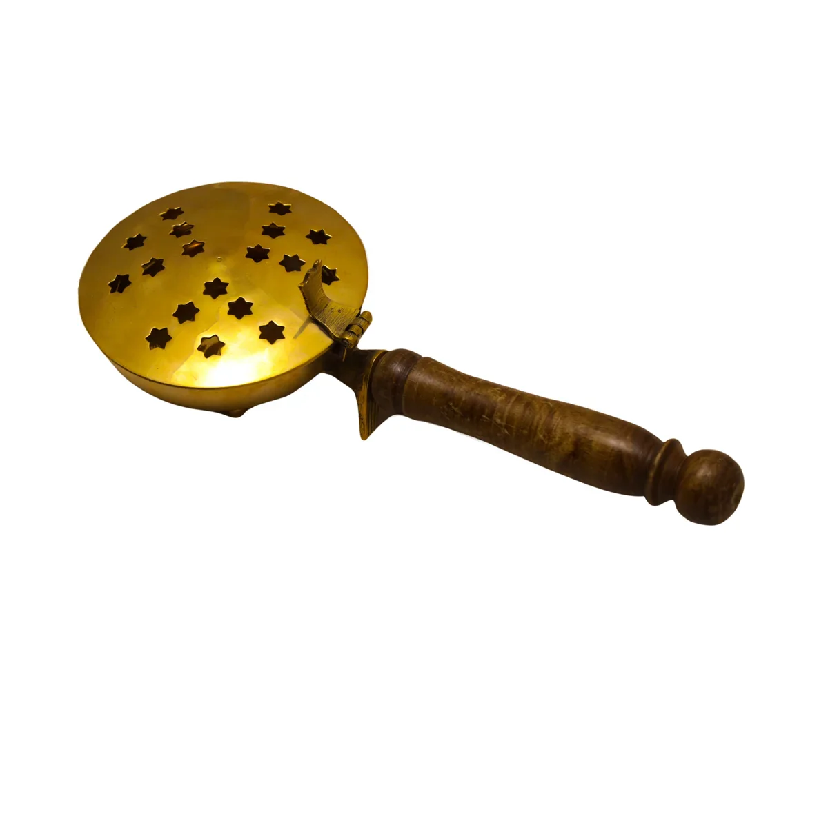 Brass Sambrani Burner - 1.5 x 10 Inches | Dhoopkal with Wooden Handle for Home/ Dhoop Dhani/ 290 Gms Approx