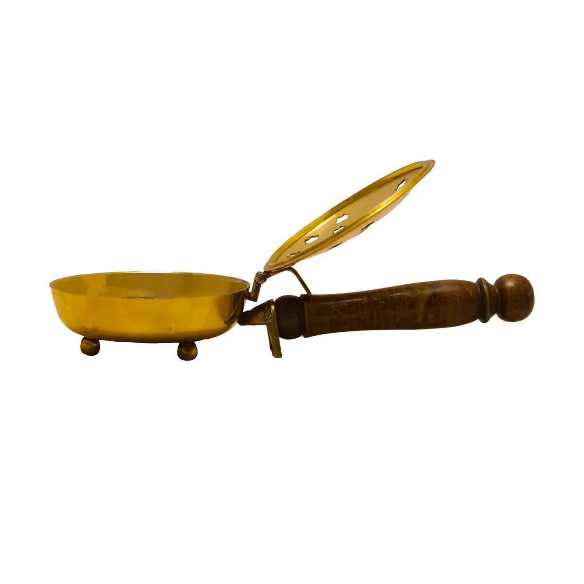 Brass Sambrani Burner - 1.5 x 10 Inches | Dhoopkal with Wooden Handle for Home/ Dhoop Dhani/ 290 Gms Approx - Image 2