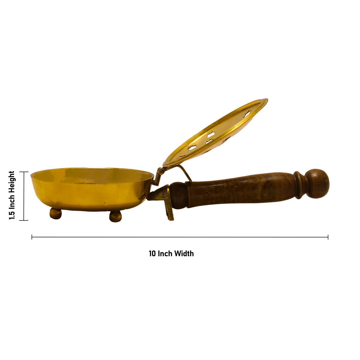 Brass Sambrani Burner - 1.5 x 10 Inches | Dhoopkal with Wooden Handle for Home/ Dhoop Dhani/ 290 Gms Approx - Image 4