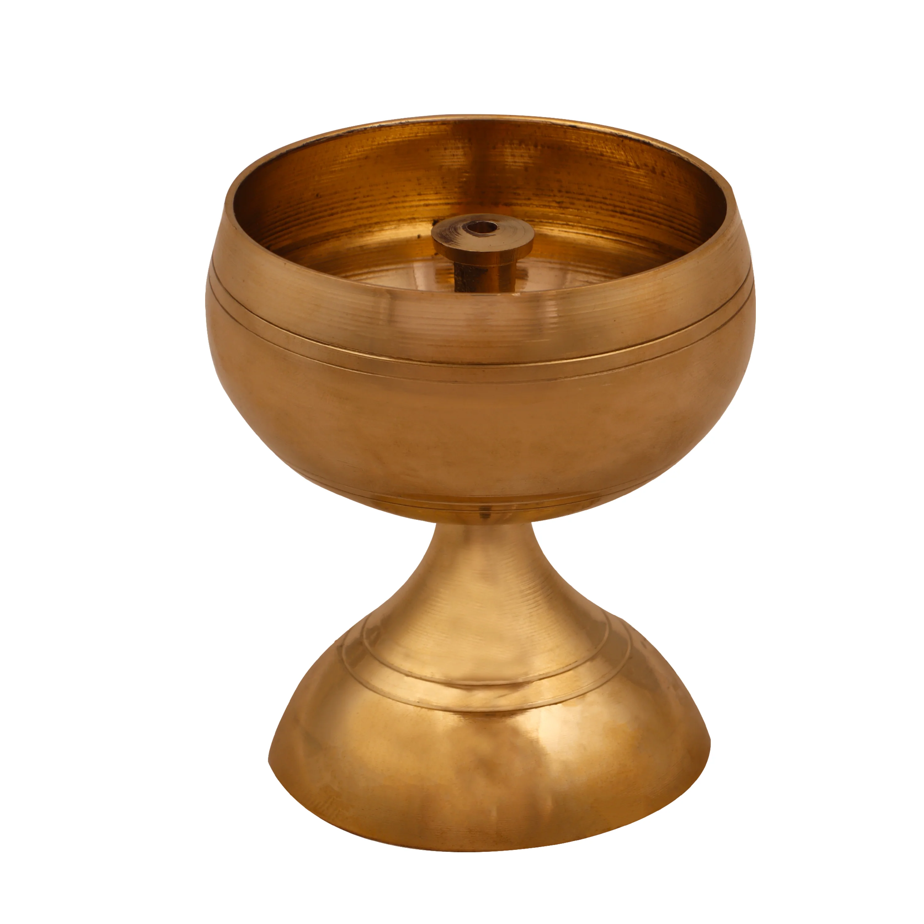 Nanda Deepam With Base - 4.5 x 2.5 Inches | Brass Lamp With Lid/ Apple Design Nanda Vilakku for Pooja - Image 3