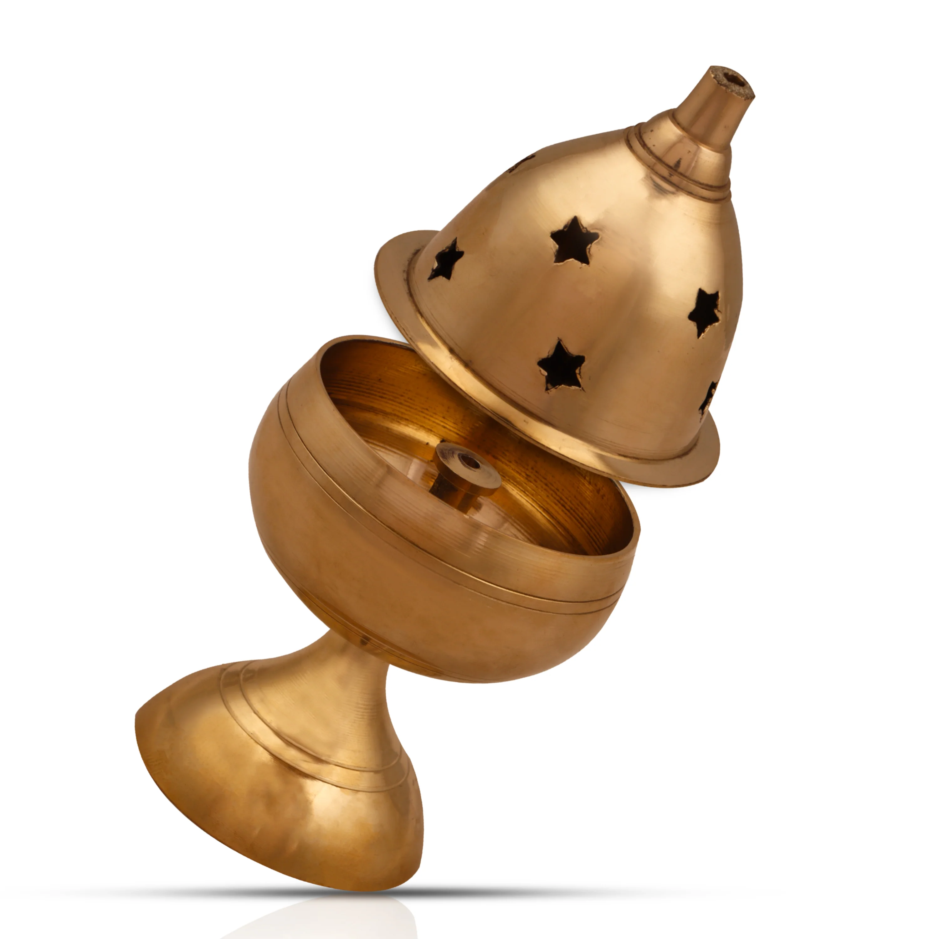 Nanda Deepam With Base - 4.5 x 2.5 Inches | Brass Lamp With Lid/ Apple Design Nanda Vilakku for Pooja - Image 4