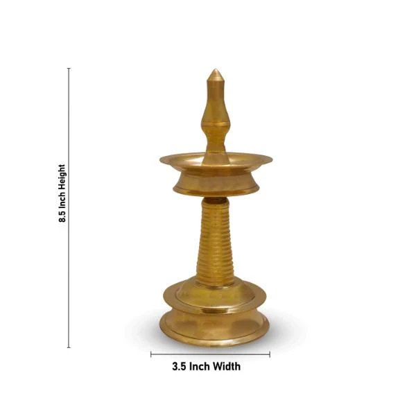 Kerala Vilakku - 8.5 x 3.5 Inches | Kerala Kuthu Vilakku/ Brass Lamp for Pooja/ 440 Gms Approx - Image 3
