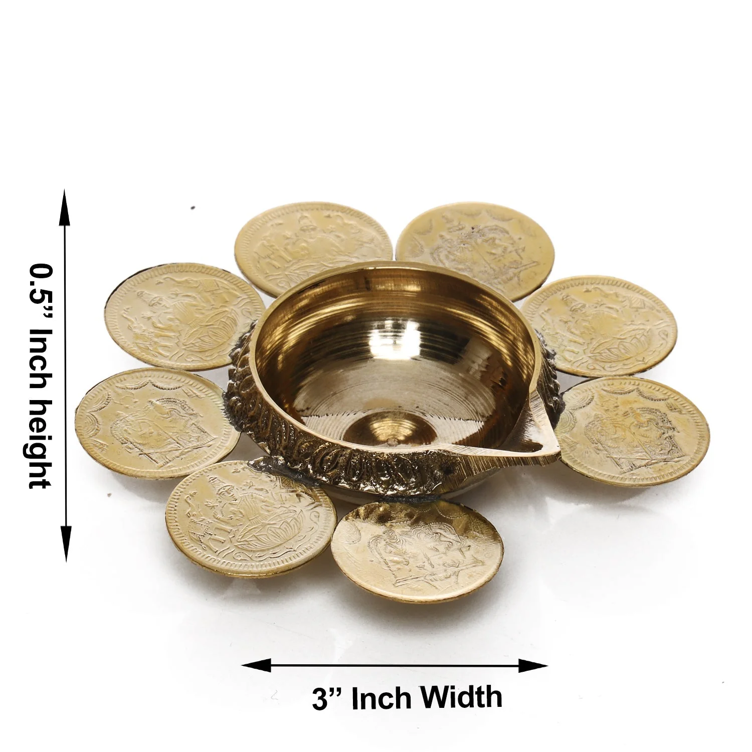 Kubera Deepam - 8 Coin | Coin Lakshmi Kubera Vilakku/ Brass Kuber Diya for Pooja - Image 2
