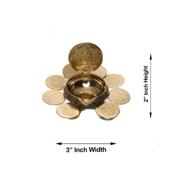 Kubera Deepam - 9 Coin | Coin Lakshmi Kubera Vilakku/ Brass Kuber Diya for Pooja - Image 2