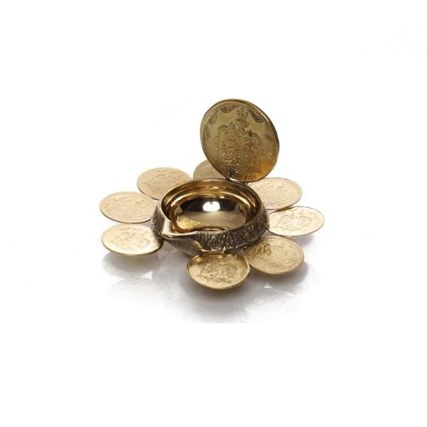 Kubera Deepam - 9 Coin | Coin Lakshmi Kubera Vilakku/ Brass Kuber Diya for Pooja - Image 3