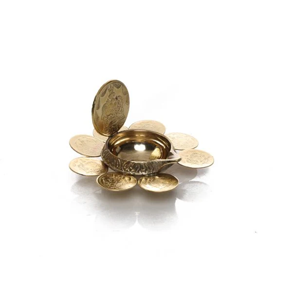 Kubera Deepam - 9 Coin | Coin Lakshmi Kubera Vilakku/ Brass Kuber Diya for Pooja - Image 4