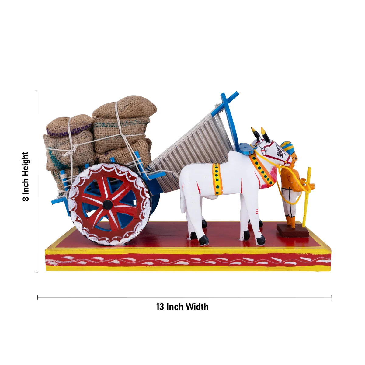 Bullock Cart Wooden Golu Bommai - 8 x 13 Inches | Giri Golu Doll/ Navaratri Golu Bomma/ Gombe/ Bommai - Image 3
