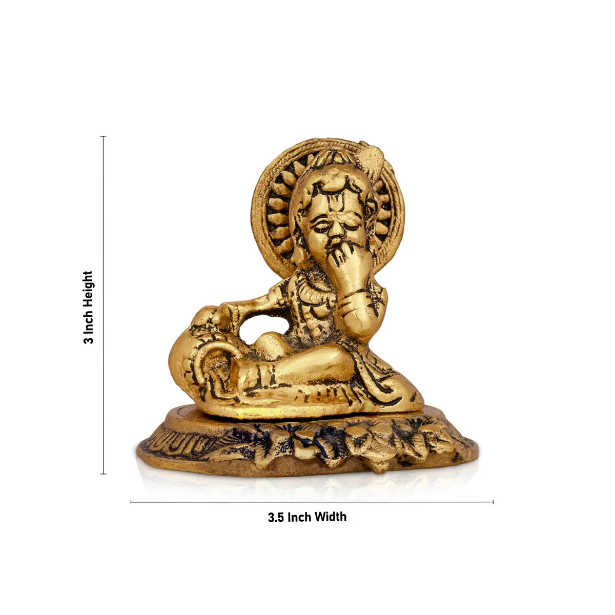 Butter Krishna Idol - 3 x 3.5 Inches | Aluminium Krishna Idol/ Gold Polish Krishna Statue for Pooja - Image 4