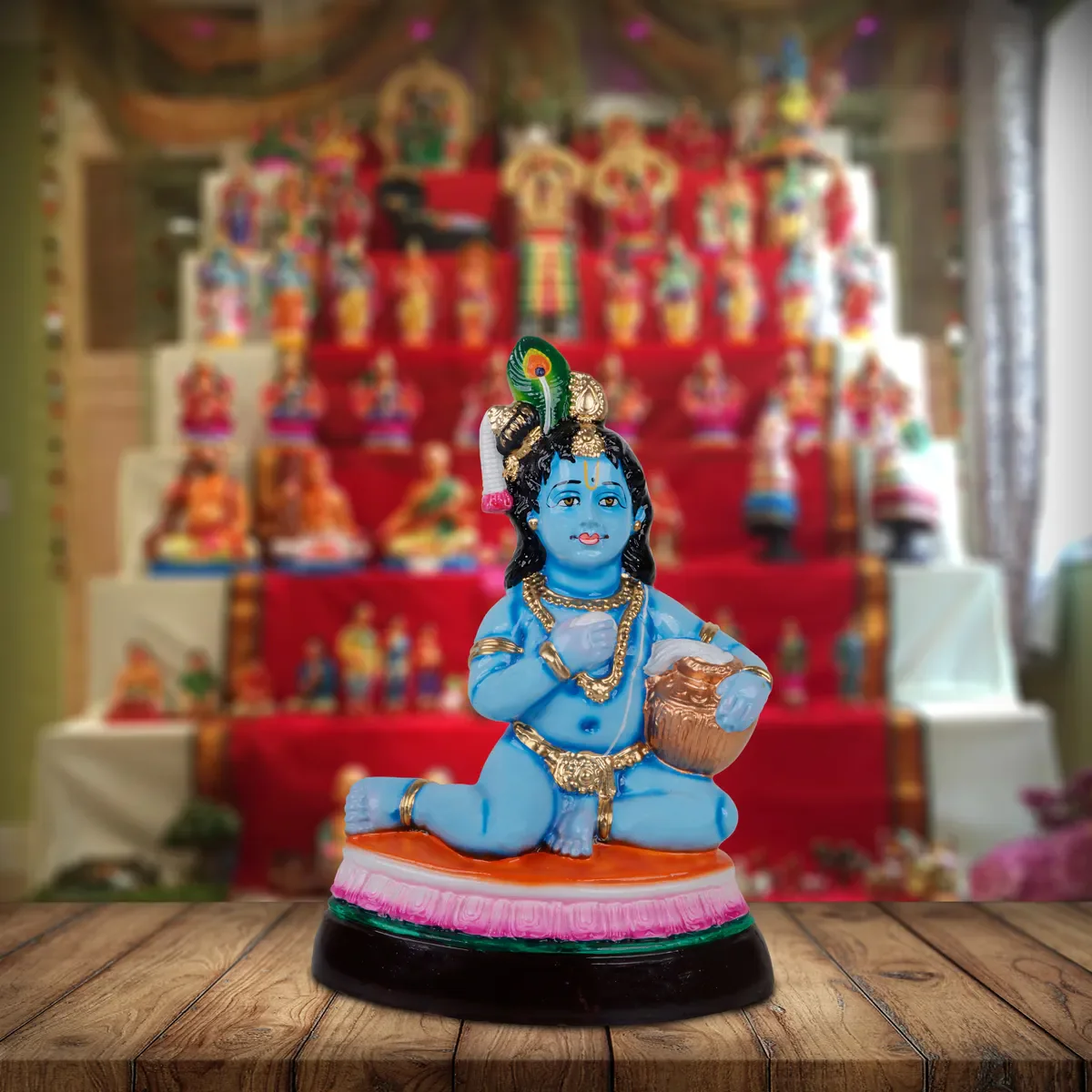Butter Krishna Idol Paper Mache Golu Bommai - 13 x 9 Inches | Giri Golu Doll/Navaratri Golu Bomma/Gombe/Bommai - Image 6
