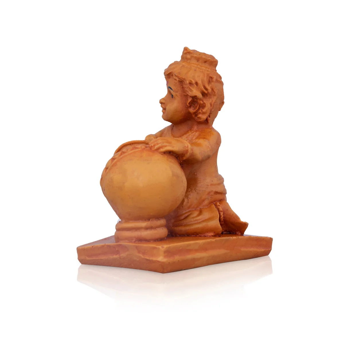 Butter Krishna Murti With Pot - 4 x 3 Inches | Resin Statue/ Wooden Polish Krishna Statue With Base for Pooja - Image 2