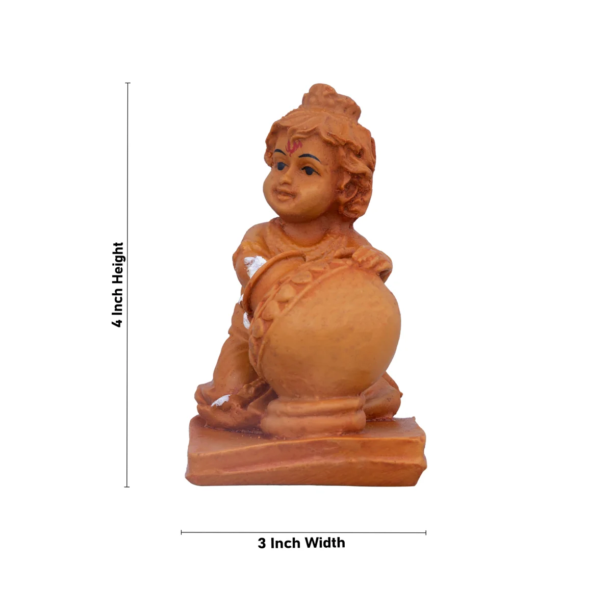 Butter Krishna Murti With Pot - 4 x 3 Inches | Resin Statue/ Wooden Polish Krishna Statue With Base for Pooja - Image 4