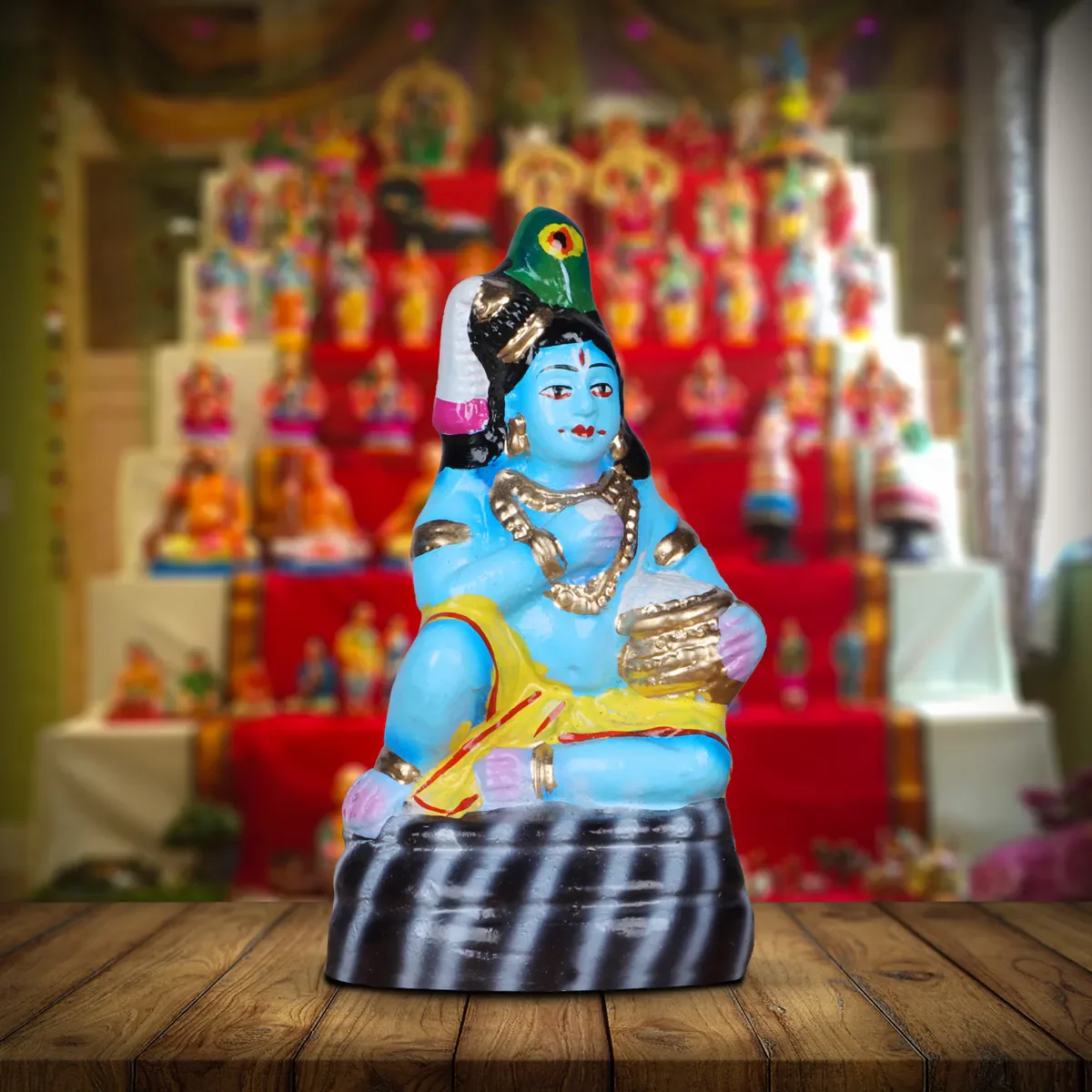 Butter Krishna Statue Clay Golu Bommai - 6 x 3 Inches | Giri Golu Doll/ Navaratri Golu Bomma/ Bommai/ Gombe - Image 5