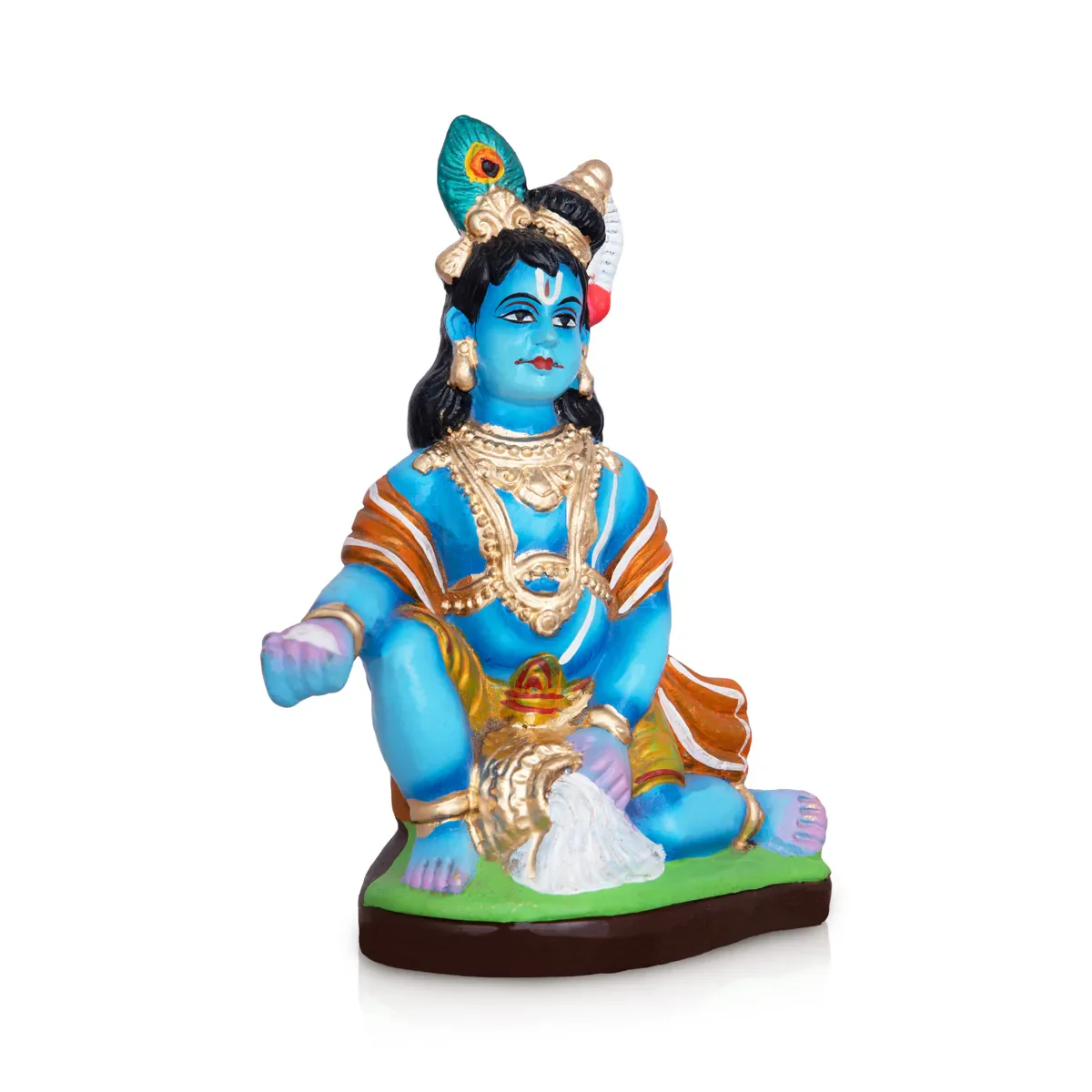 Butter Krishna Statue Clay Golu Bommai - 7 x 5.5 Inches | Giri Golu Doll/ Navaratri Golu Bomma/ Gombe/ Bommai - Image 2