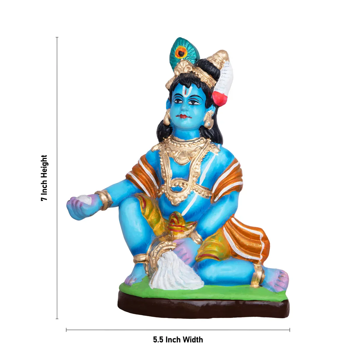 Butter Krishna Statue Clay Golu Bommai - 7 x 5.5 Inches | Giri Golu Doll/ Navaratri Golu Bomma/ Gombe/ Bommai - Image 5