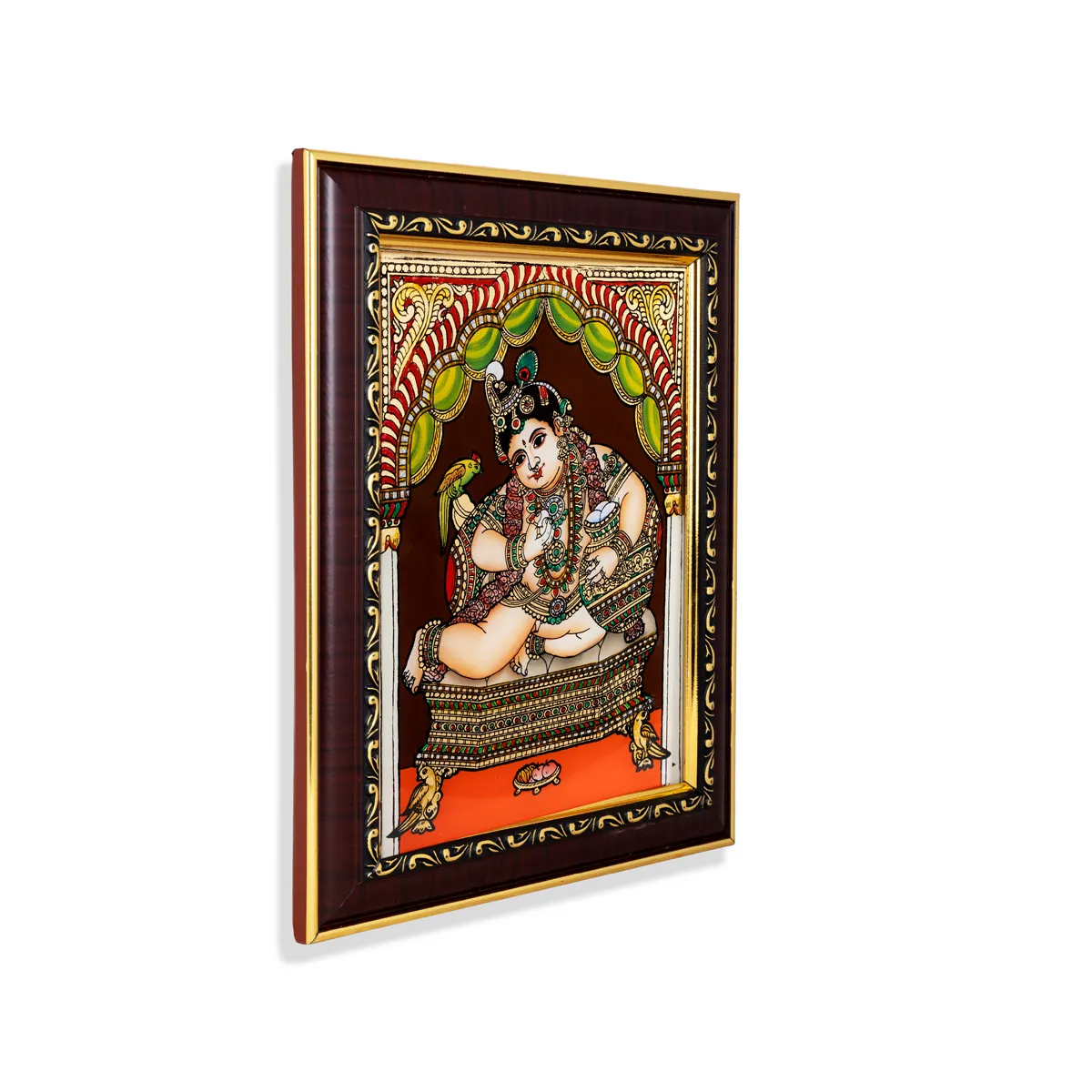 Butter Krishna Tanjore Glass Painting - 10 x 8 Inches | Thanjavur Glass Painting Photo Frame for Wall Decor - Image 3