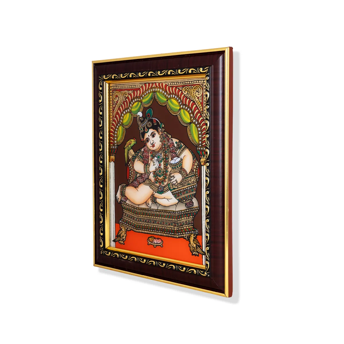 Butter Krishna Tanjore Glass Painting - 10 x 8 Inches | Thanjavur Glass Painting Photo Frame for Wall Decor - Image 4