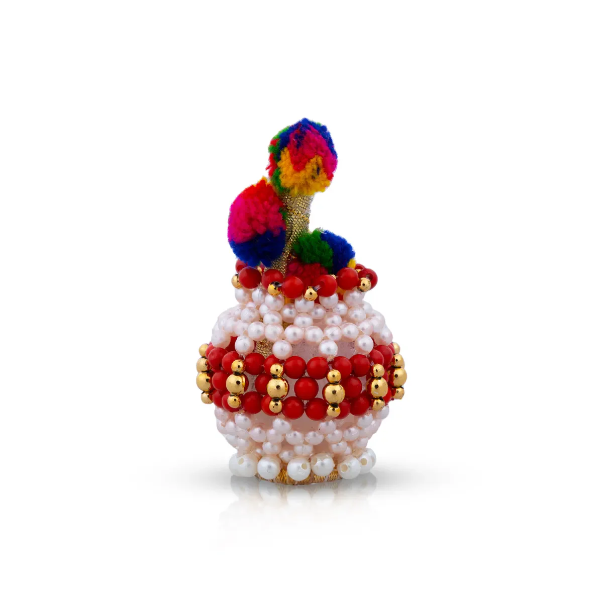 Butter Pot With Flute Pair - 2 x 2 Inches | 2 Pcs/ Moti Beads Design Butter Pot With Bansuri Flute for Krishna/ Assorted Colour - Image 10