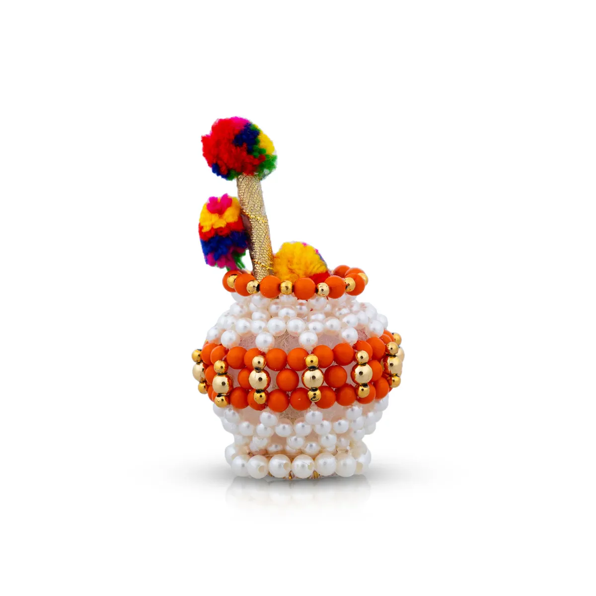 Butter Pot With Flute Pair - 2 x 2 Inches | 2 Pcs/ Moti Beads Design Butter Pot With Bansuri Flute for Krishna/ Assorted Colour - Image 12