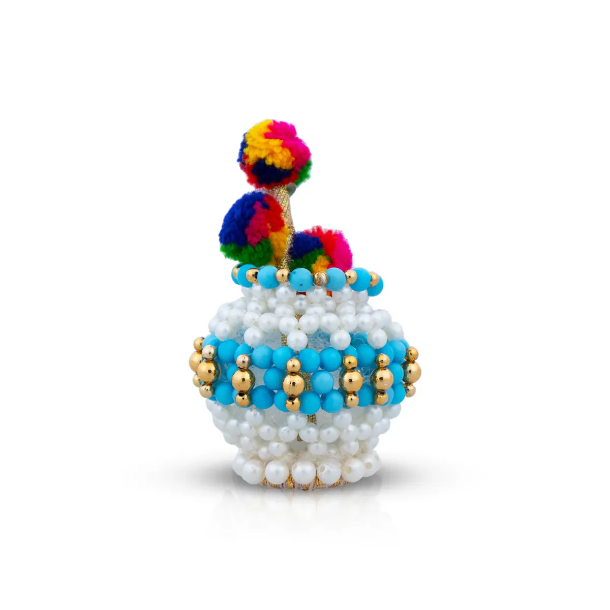 Butter Pot With Flute Pair - 2 x 2 Inches | 2 Pcs/ Moti Beads Design Butter Pot With Bansuri Flute for Krishna/ Assorted Colour - Image 2