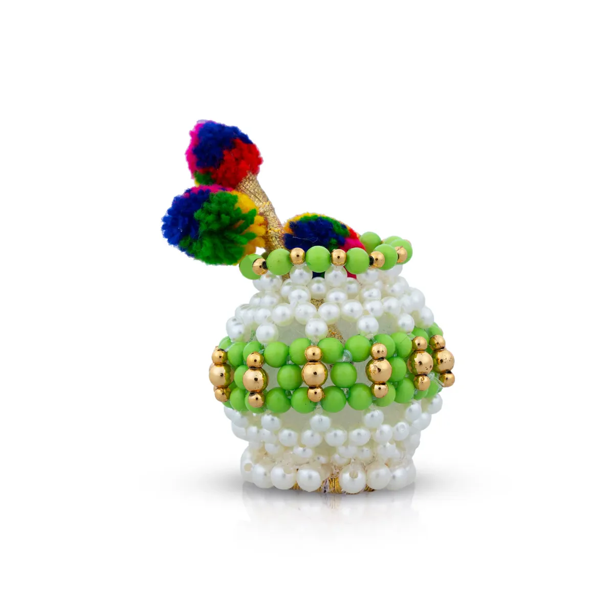 Butter Pot With Flute Pair - 2 x 2 Inches | 2 Pcs/ Moti Beads Design Butter Pot With Bansuri Flute for Krishna/ Assorted Colour - Image 4