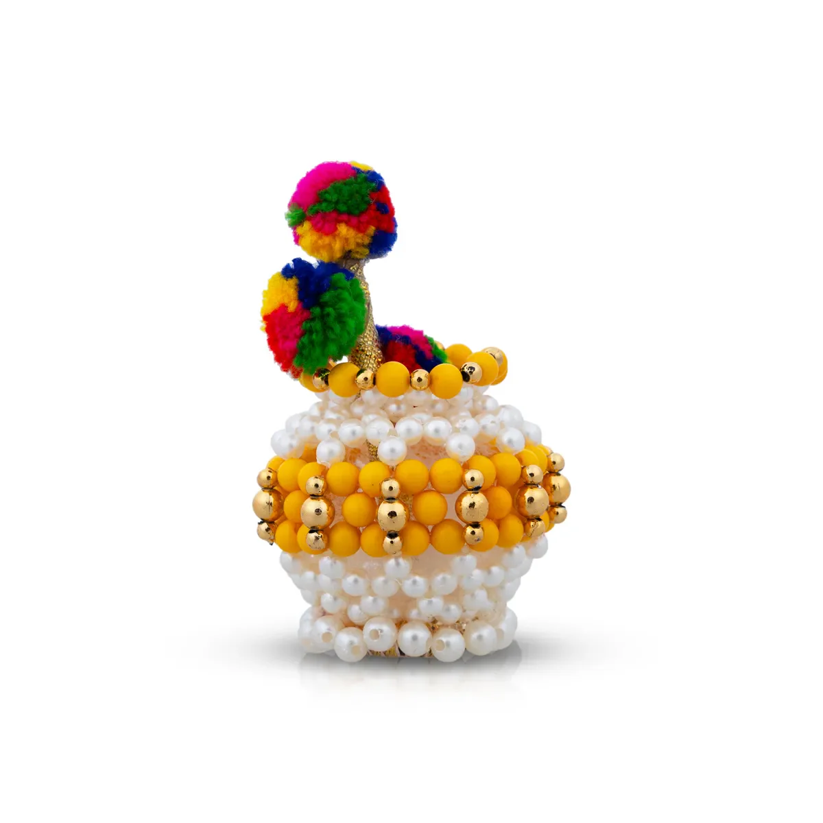 Butter Pot With Flute Pair - 2 x 2 Inches | 2 Pcs/ Moti Beads Design Butter Pot With Bansuri Flute for Krishna/ Assorted Colour - Image 6