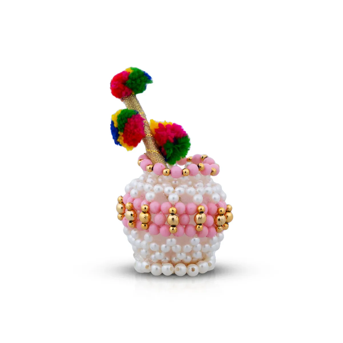 Butter Pot With Flute Pair - 2 x 2 Inches | 2 Pcs/ Moti Beads Design Butter Pot With Bansuri Flute for Krishna/ Assorted Colour - Image 8